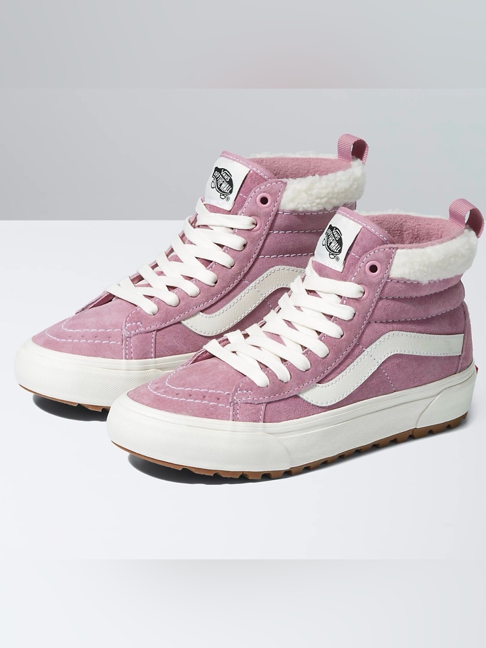 Vans Sk-8 Hi MTE Pink Suede Sherpa-Lined High-Top Sneakers with Cream Stripe 10